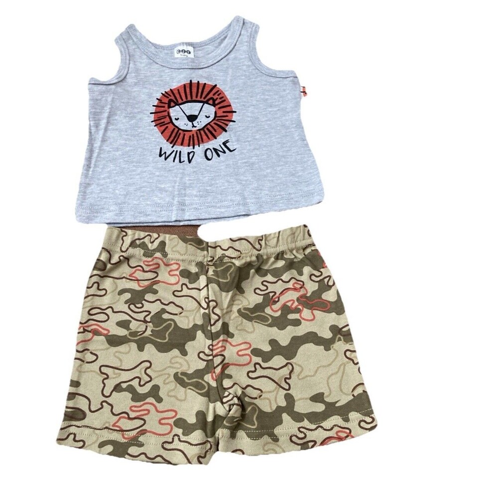 Baby 2-Piece Wild One Lion Print Muscle Tank & Shorts Set by CJP- 12 Months NWT